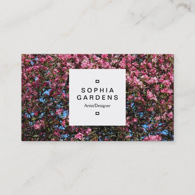 Square Label 03a - Pink Cherry Blossom Business Card (Front)