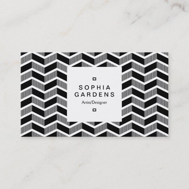 Square Label 03a - Shaded Chevrons - Black Business Card (Front)