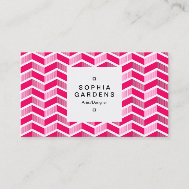 Square Label 03a - Shaded Chevrons - Neon Red Business Card (Front)