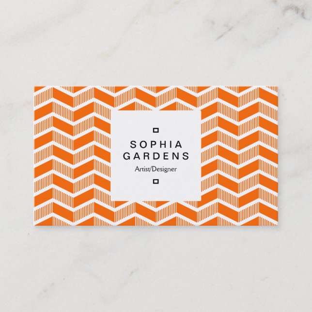 Square Label 03a - Shaded Chevrons - Orange Business Card (Front)