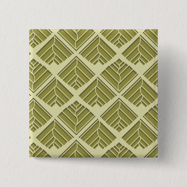 Square Leaf Pattern Gold Lime Light 2 Inch Square Button (Front)