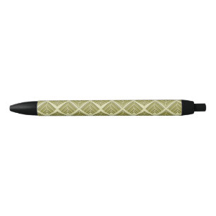 Square Leaf Pattern Gold Lime Light Black Ink Pen