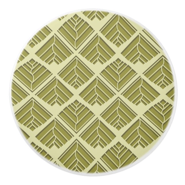 Square Leaf Pattern Gold Lime Light Ceramic Knob (Front)