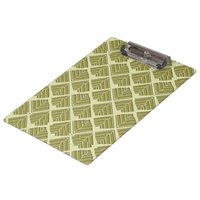 Square Leaf Pattern Gold Lime Light Clipboard (Angled)