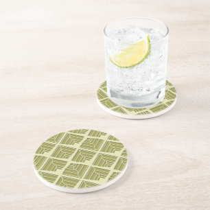 Square Leaf Pattern Gold Lime Light Coaster