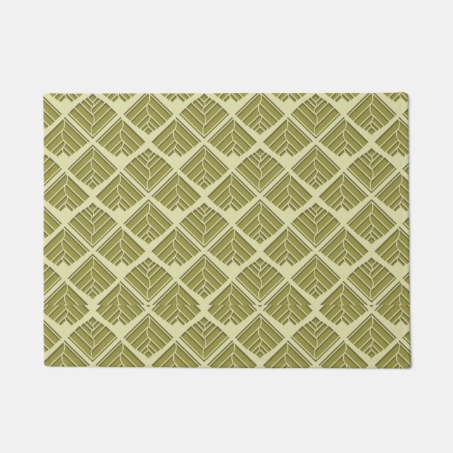 Square Leaf Pattern Gold Lime Light Doormat (Front)
