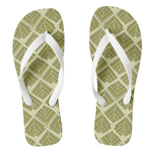 Square Leaf Pattern Gold Lime Light Flip Flops