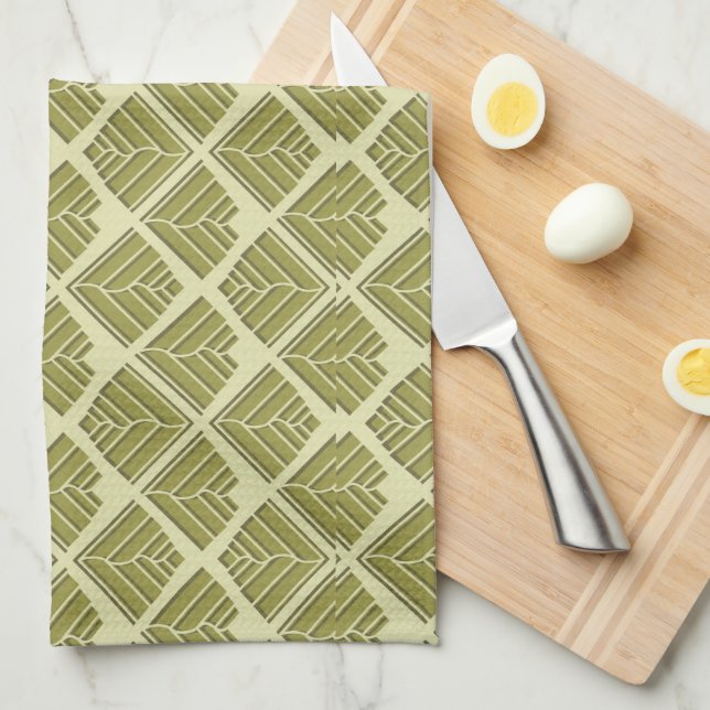 Square Leaf Pattern Gold Lime Light Kitchen Towel (Quarter Fold)