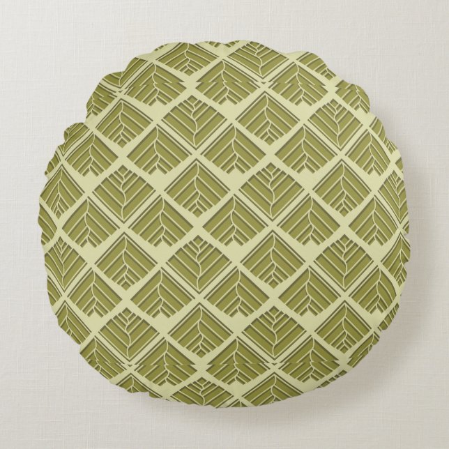 Square Leaf Pattern Gold Lime Light Round Pillow (Front)