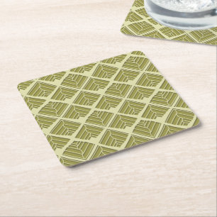Square Leaf Pattern Gold Lime Light Square Paper Coaster