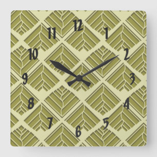 Square Leaf Pattern Gold Lime Light Square Wall Clock
