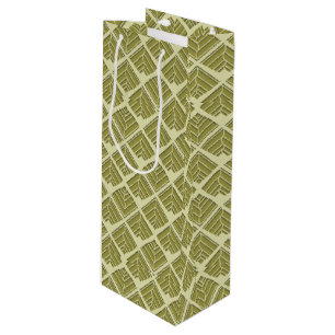 Square Leaf Pattern Gold Lime Light Wine Gift Bag
