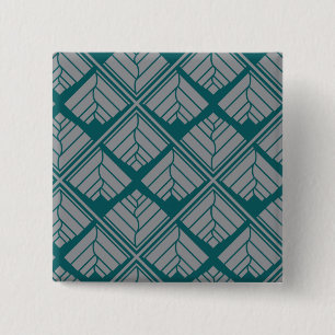 Square Leaf Pattern Teal Neutral 2 Inch Square Button