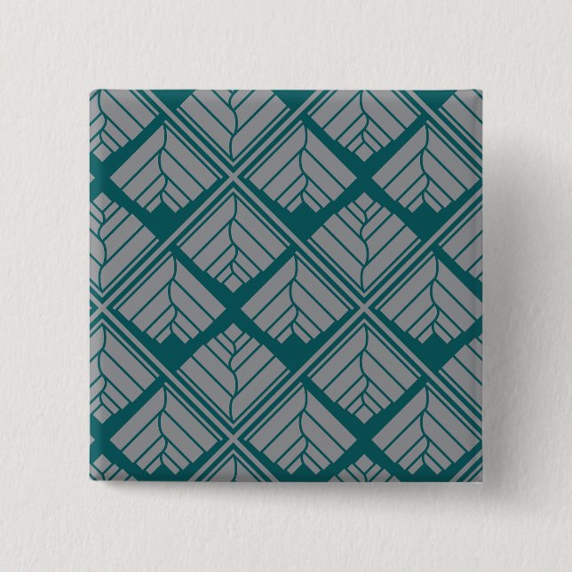 Square Leaf Pattern Teal Neutral 2 Inch Square Button (Front)