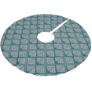 Square Leaf Pattern Teal Neutral Brushed Polyester Tree Skirt
