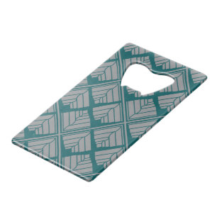 Square Leaf Pattern Teal Neutral Credit Card Bottle Opener