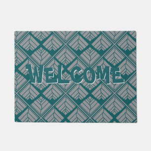 Square Leaf Pattern Teal Neutral Doormat