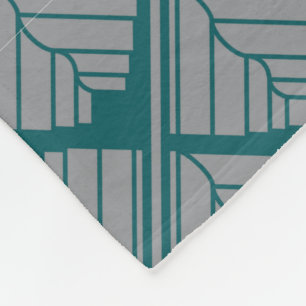 Square Leaf Pattern Teal Neutral Fleece Blanket