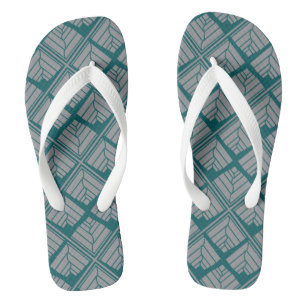 Square Leaf Pattern Teal Neutral Flip Flops