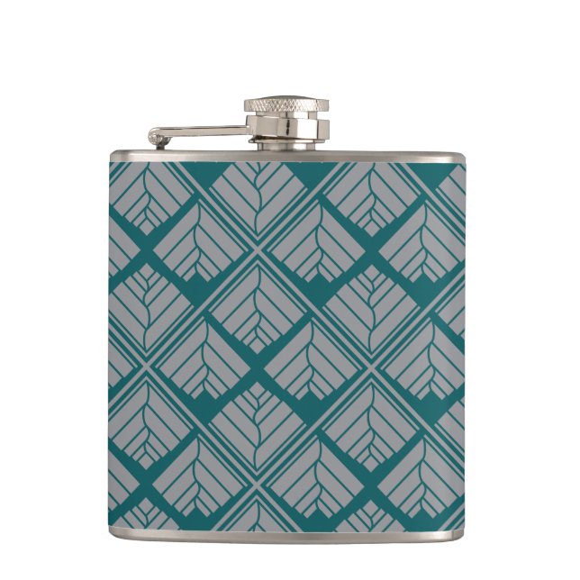 Square Leaf Pattern Teal Neutral Hip Flask (Front)