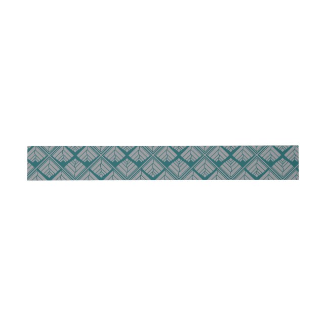 Square Leaf Pattern Teal Neutral Invitation Belly Band (Flat)