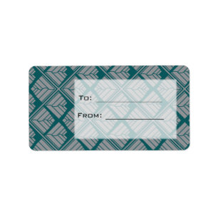 Square Leaf Pattern Teal Neutral Label