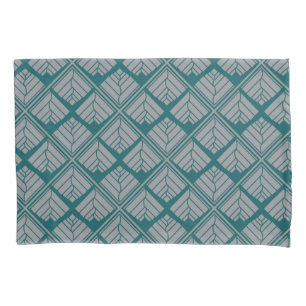 Square Leaf Pattern Teal Neutral Pillowcase