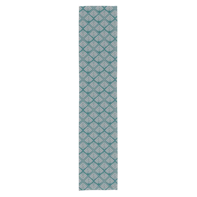 Square Leaf Pattern Teal Neutral Short Table Runner (Front)