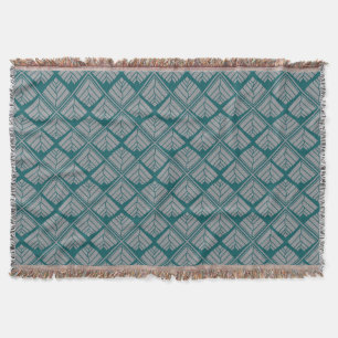 Square Leaf Pattern Teal Neutral Throw Blanket