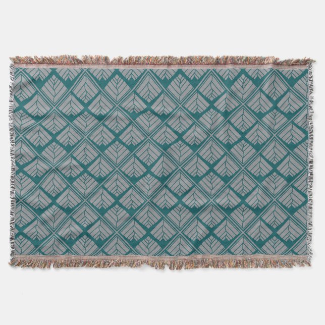 Square Leaf Pattern Teal Neutral Throw Blanket (Front)