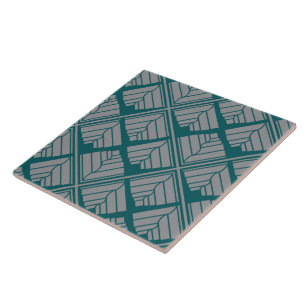 Square Leaf Pattern Teal Neutral Tile