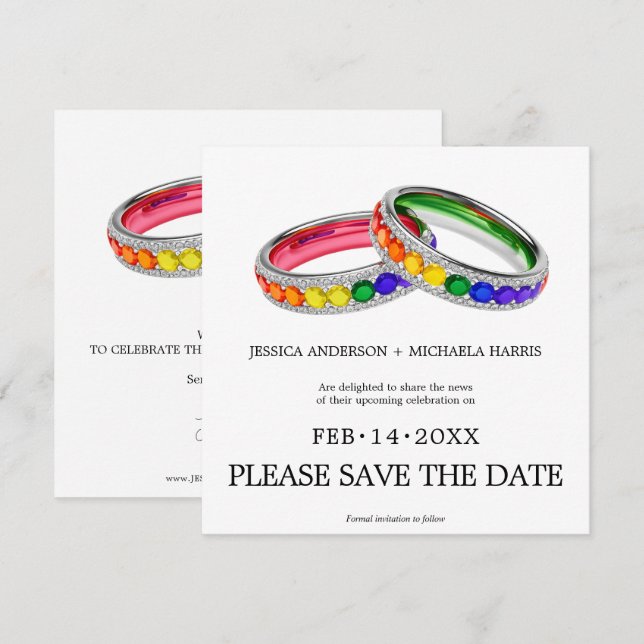 🌈 🐦 Square LGBTQ Intertwined in Pride  Square Save The Date (Front/Back)