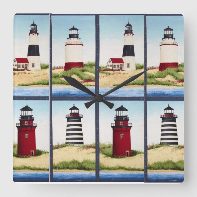 Square Lighthouse Wall Clock (Front)