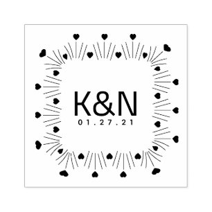 Square Line Art Heart Initial Logo Wedding Rubber Stamp