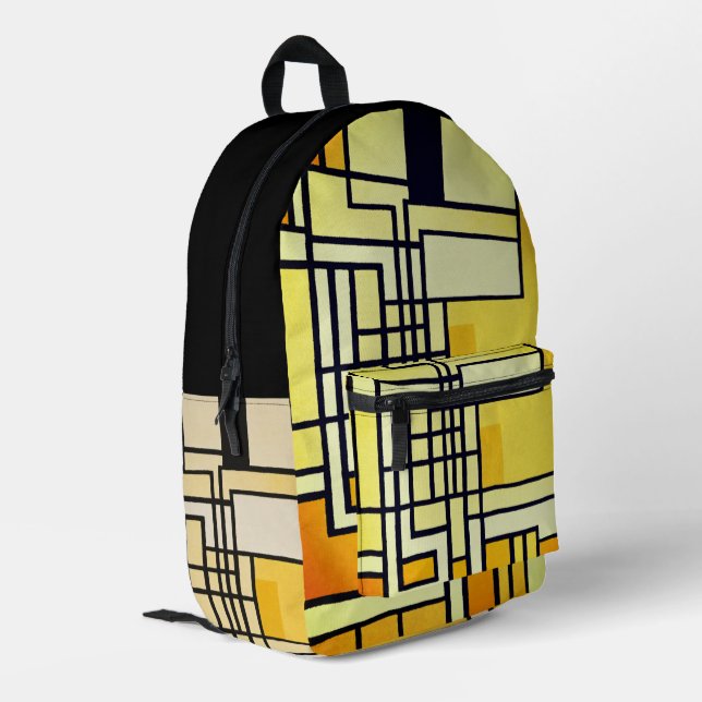 Square Line with Yellow Pattern Design -  Printed Backpack (Back Corner Left)