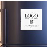 Square Magnet Add Custom Business Logo QR Code<br><div class="desc">Promote your brand with this custom square business magnet, featuring your logo, editable text, and a QR code for websites or social media. Designed in classic black and white with a minimalist layout, it’s perfect for marketing giveaways, branded packaging, or office use. Create your own magnet with your rectangle logo....</div>