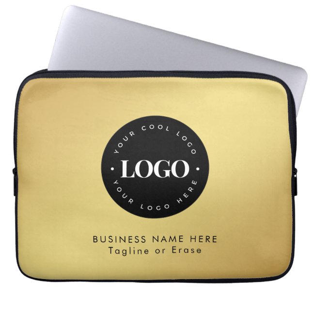 Square Magnet Gold & Black Business Logo Custom    Laptop Sleeve (Front)