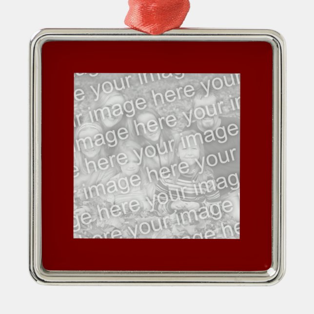 Square Maroon Border Photo Metal Ornament (Front)