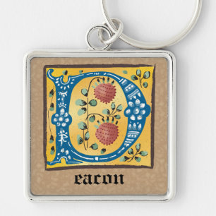 Square Medieval Floral Illuminated D Monogram Keychain