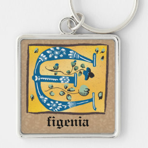 Square Medieval Floral Illuminated E Monogram Keychain