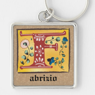 Square Medieval Floral Illuminated F Monogram Keychain