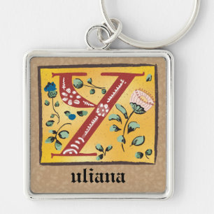 Square Medieval Floral Illuminated Y Monogram Keychain