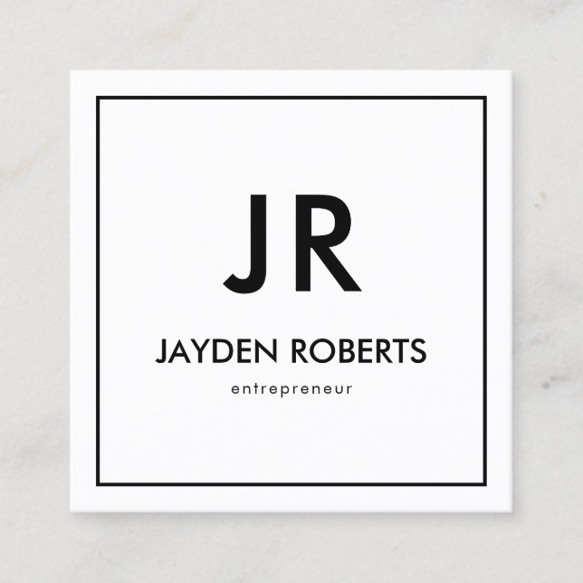 Square Minimalist Black and White Monogram Square  Square Business Card (Front)