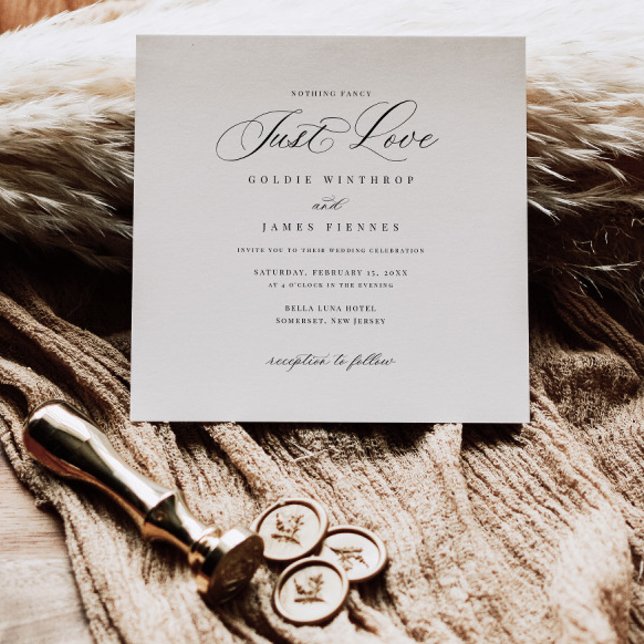 Square Modern Calligraphy Plain Wedding Invitation (Creator Uploaded)