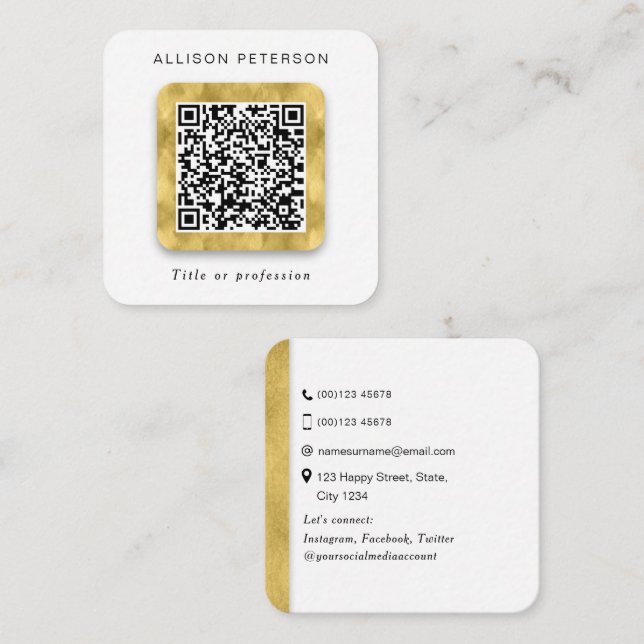 Square Modern gold networking professional QR code Business Card (Front/Back)