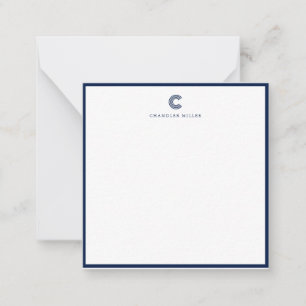 Square Modern Navy Blue Border Custom Stationery Card