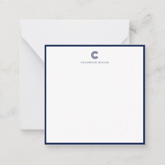 Square Modern Navy Blue Border Custom Stationery Card (Front)