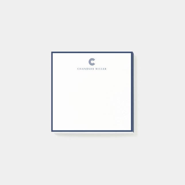 Square Modern Navy Blue Border Custom Stationery Post-it Notes (Front)