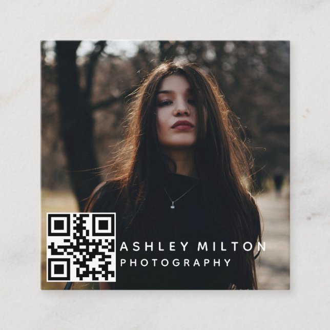 Square Modern Photography Business Card with QR Co (Front)