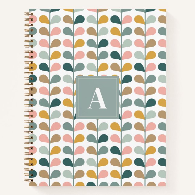 Square Monogram Initial Floral Petals Pattern Notebook (Front)